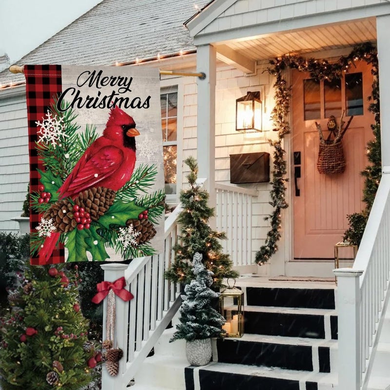 BLKWHT Christmas Cardinal Bird House Flag 28 x 40 Vertical Double Sided Winter Holiday Outside Decorations Burlap Yard Flag BW540-40 - Image 4